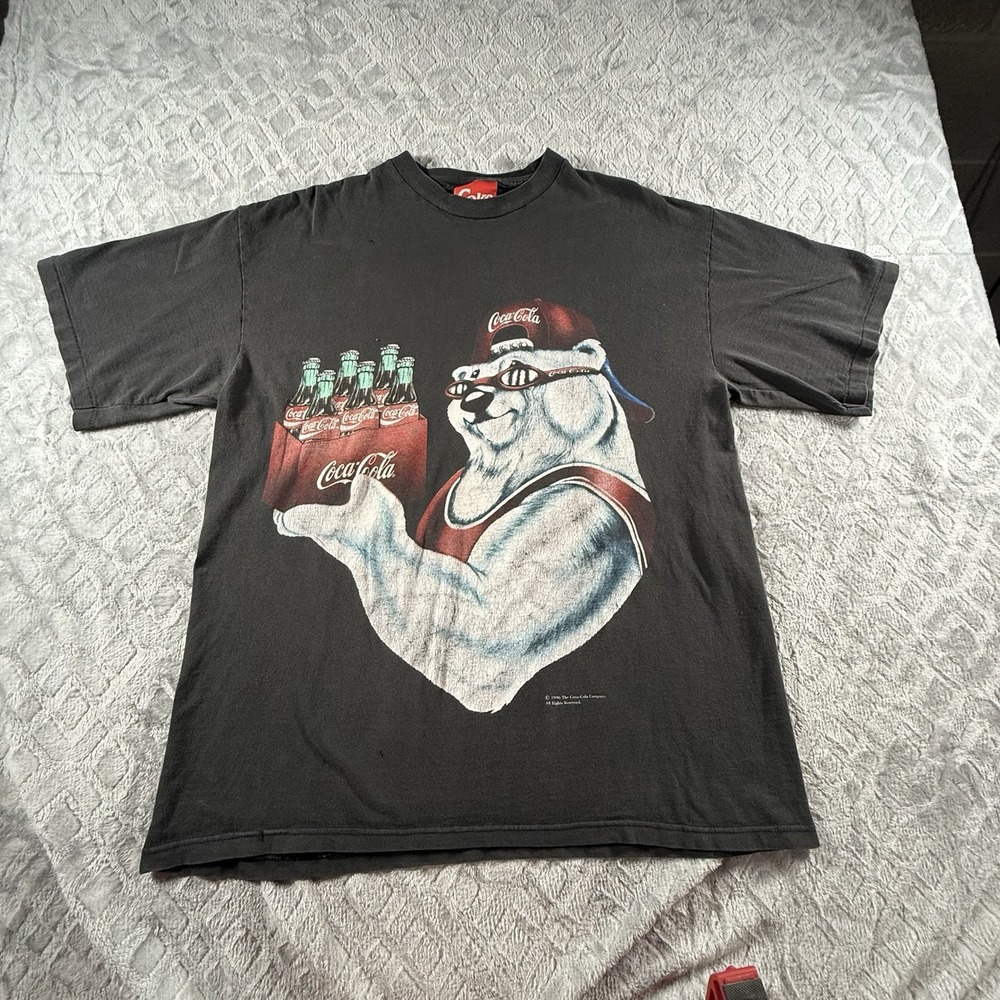 Vintage 1996 Coca Cola Polar Bear Shirt Size XL Black Coke Promo Shirt Six Pack